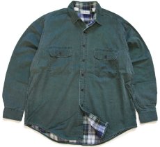 画像1: 90s カナダ製 L.L.Bean タータンチェック ネルライナー コットン ラインドハリケーンシャツ モスグリーン L (1)