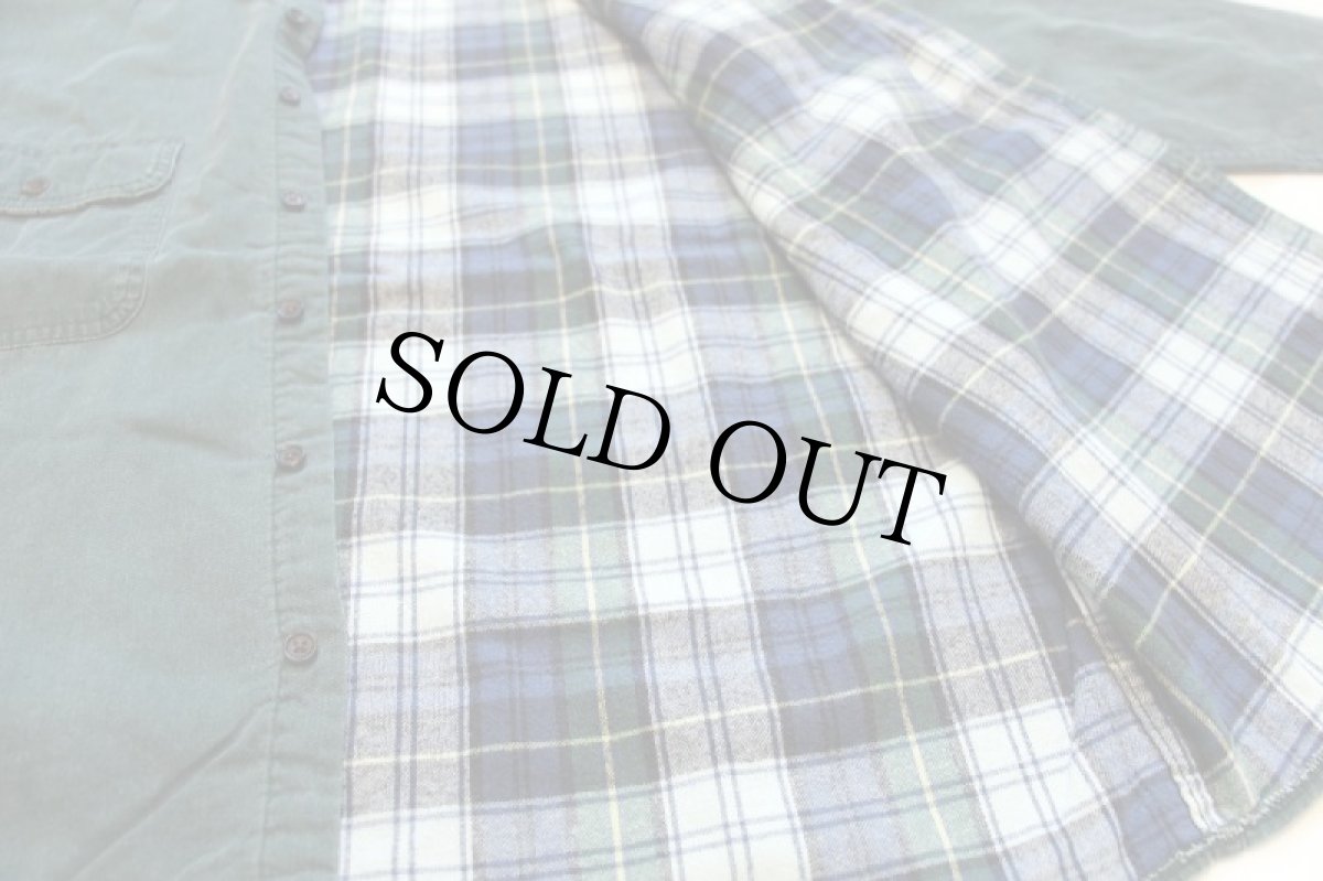 画像5: 90s カナダ製 L.L.Bean タータンチェック ネルライナー コットン ラインドハリケーンシャツ モスグリーン L (5)