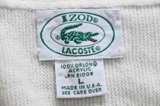 画像4: 80s USA製 IZOD LACOSTE ラコステ ワンポイント パール編み アクリルニット カーディガン 白 L (4)