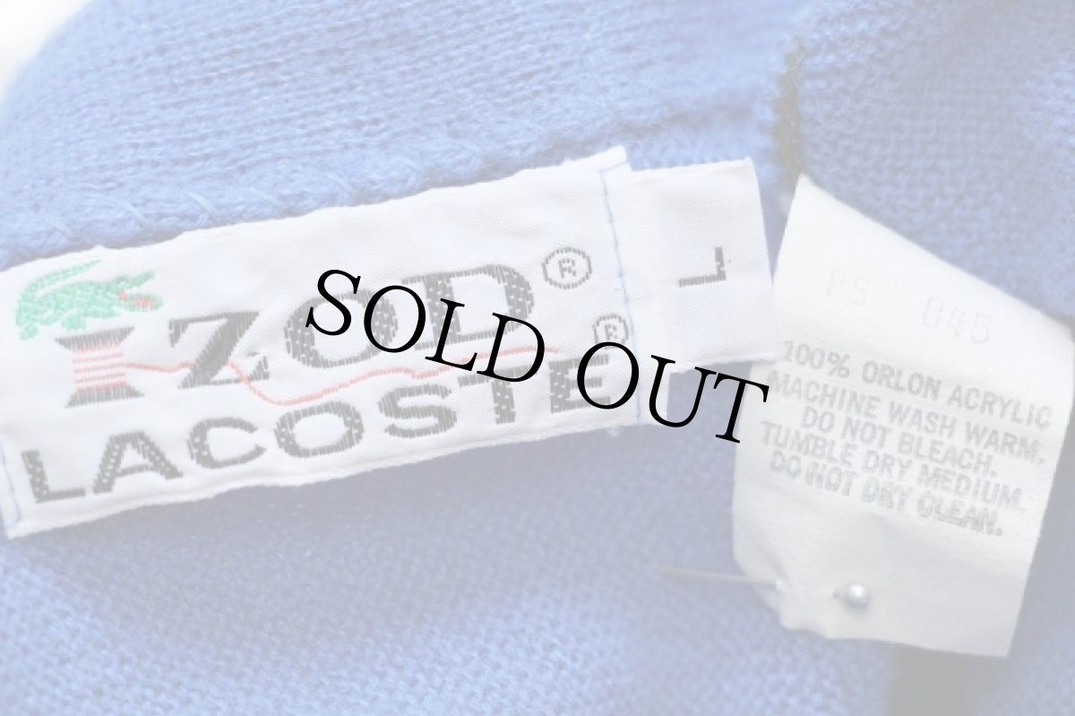 画像4: 70s IZOD LACOSTE ラコステ ワンポイント パール編み アクリルニット カーディガン 青 L (4)