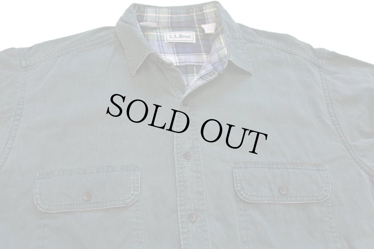 画像3: 90s カナダ製 L.L.Bean タータンチェック ネルライナー コットン ラインドハリケーンシャツ モスグリーン L (3)