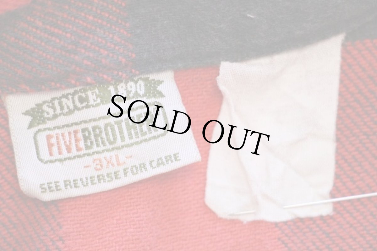 画像4: 90s FIVE BROTHERファイブブラザー バッファローチェック コットン フランネルシャツ 赤×黒 3XL★特大 (4)