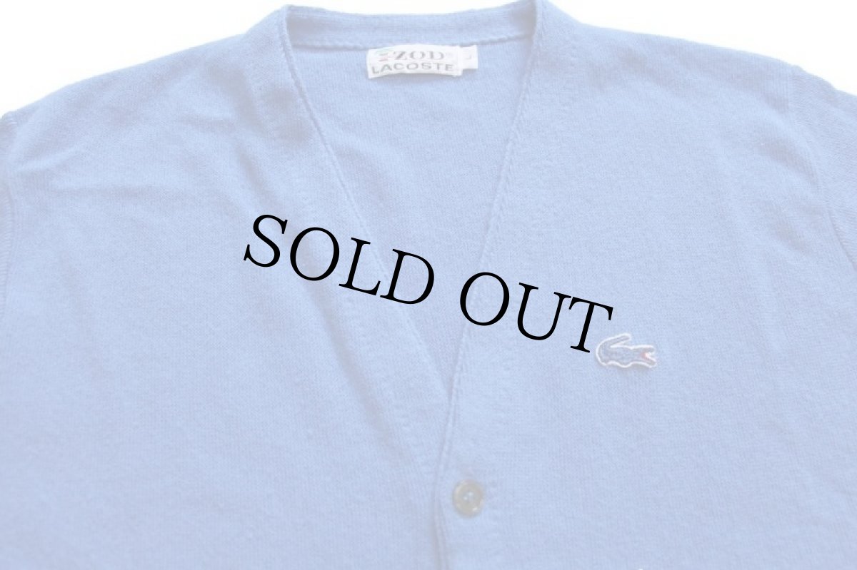 画像3: 70s IZOD LACOSTE ラコステ ワンポイント パール編み アクリルニット カーディガン 青 L (3)