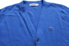 画像3: 70s IZOD LACOSTE ラコステ ワンポイント パール編み アクリルニット カーディガン 青 L (3)