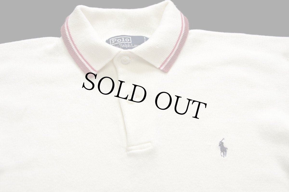 画像3: 90s ポロ ラルフローレン ワンポイント コットンニット ポロシャツ ナチュラル M★セーター (3)