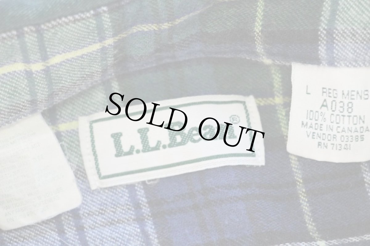 画像4: 90s カナダ製 L.L.Bean タータンチェック ネルライナー コットン ラインドハリケーンシャツ モスグリーン L (4)