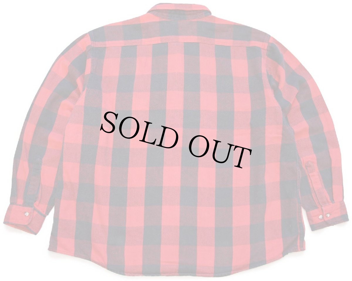 画像2: 90s FIVE BROTHERファイブブラザー バッファローチェック コットン フランネルシャツ 赤×黒 3XL★特大 (2)