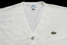 画像3: 80s USA製 IZOD LACOSTE ラコステ ワンポイント パール編み アクリルニット カーディガン 白 L (3)