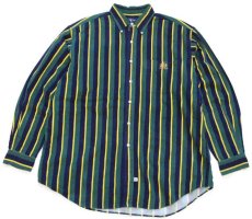 画像1: 90s ラルフローレン マルチストライプ ロゴ刺繍 ボタンダウン コットン プリントネルシャツ XL (1)