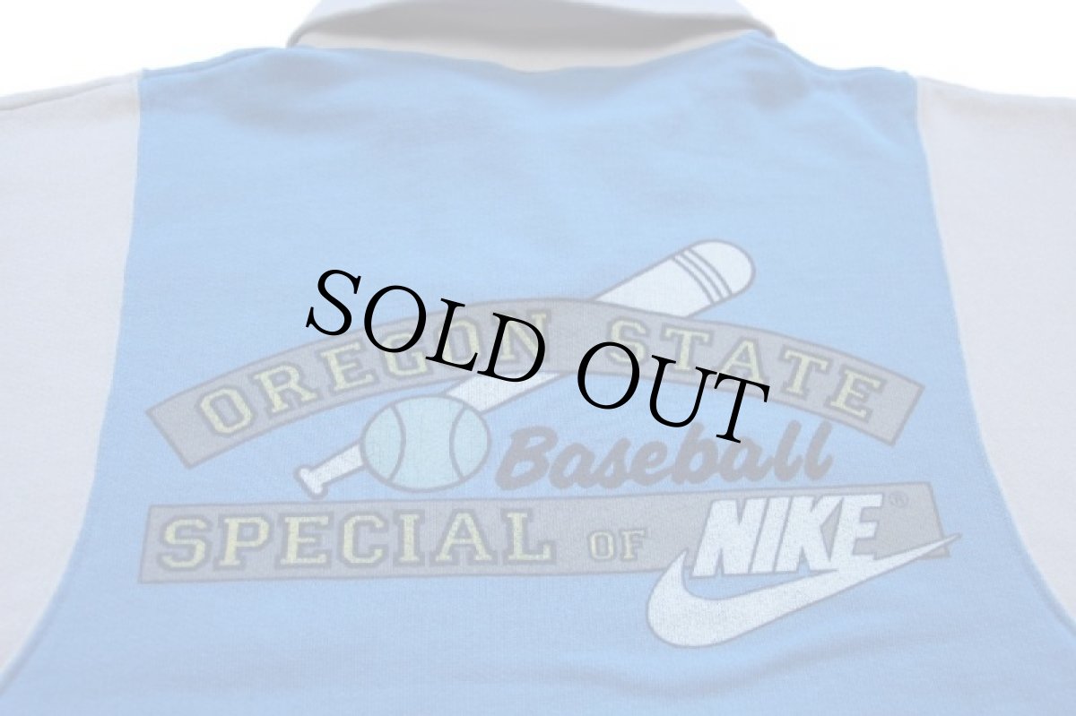 画像4: 80s イタリア製 NIKEナイキ OREGON STATE Baseball ツートン 襟付き スウェット 青×グレー XL (4)