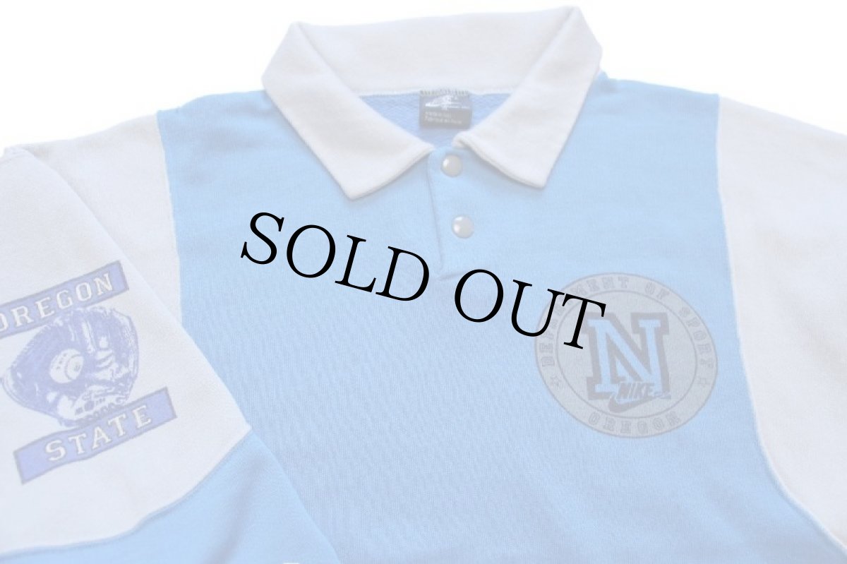 画像3: 80s イタリア製 NIKEナイキ OREGON STATE Baseball ツートン 襟付き スウェット 青×グレー XL (3)