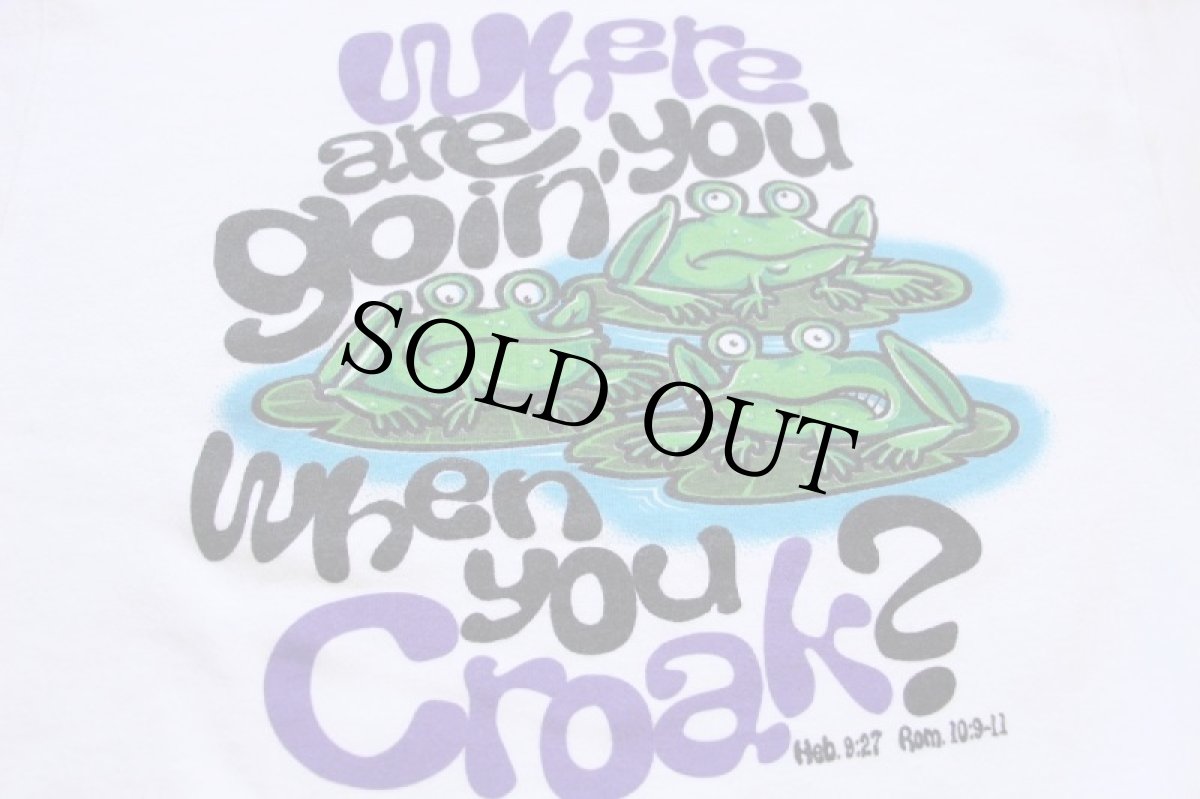 画像4: 90s USA製 Where are you goin' When you Croak? カエル イラスト 両面プリント スウェット 白 M (4)