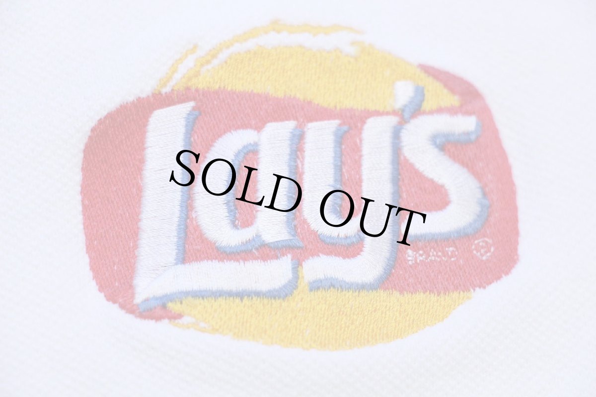 画像5: 90s USA製 Lay's ロゴ刺繍 リブライン 鹿の子 スウェット 白 XL (5)