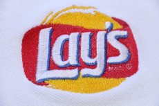 画像5: 90s USA製 Lay's ロゴ刺繍 リブライン 鹿の子 スウェット 白 XL (5)