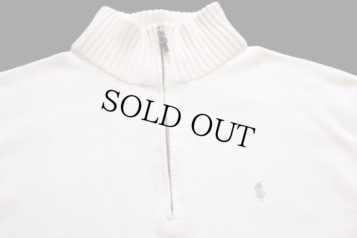 画像3: 00s ポロ ラルフローレン ワンポイント ハイネック ハーフジップ コットンニット セーター ナチュラル L (3)