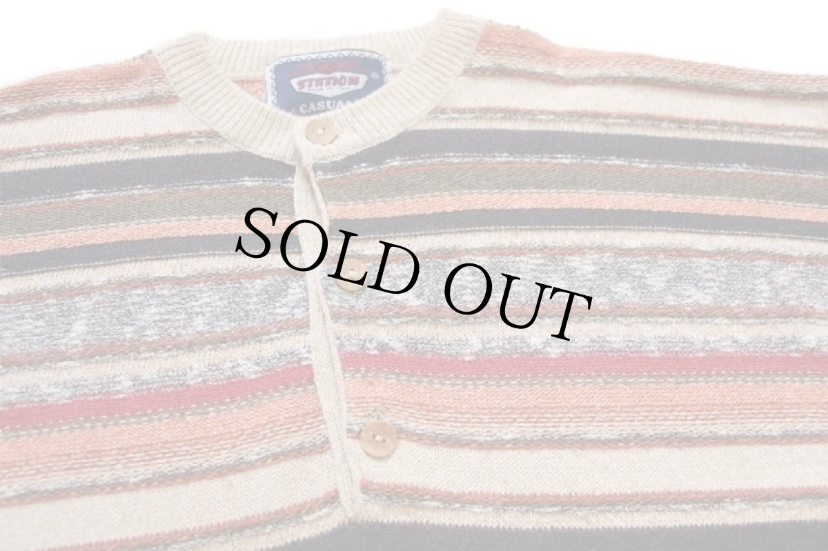 画像3: 90s イタリア製 STATION ラグ柄 ヘンリーネック コットン×アクリル×シルクニット セーター XL (3)