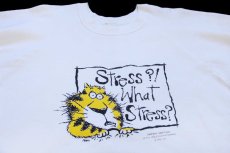 画像3: 80s USA製 SHOEBOX GREETINGS Stress?! What Stress? タイガー イラスト スウェット 白 XL (3)