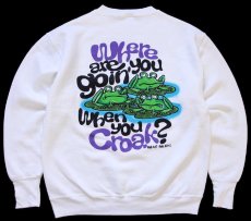 画像1: 90s USA製 Where are you goin' When you Croak? カエル イラスト 両面プリント スウェット 白 M (1)