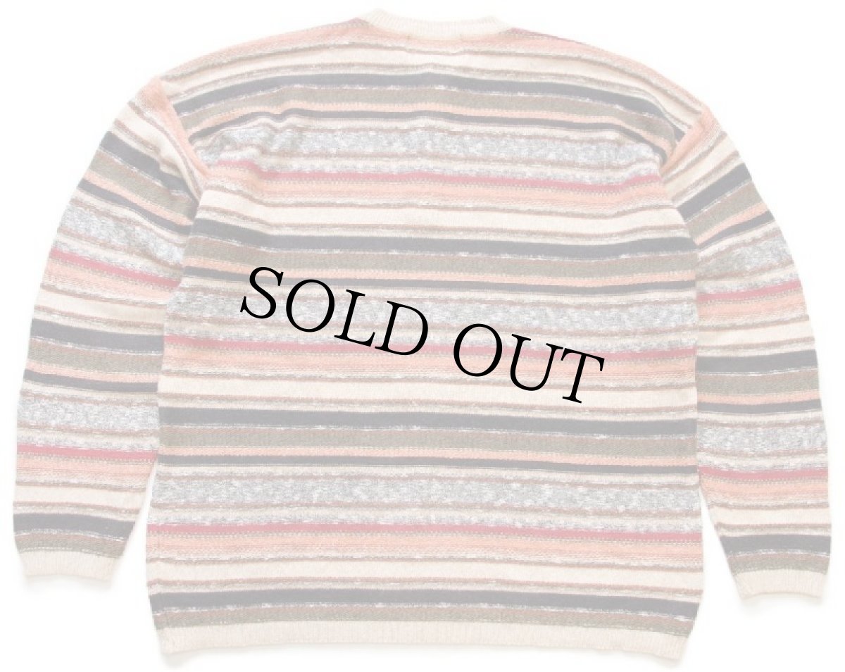 画像2: 90s イタリア製 STATION ラグ柄 ヘンリーネック コットン×アクリル×シルクニット セーター XL (2)