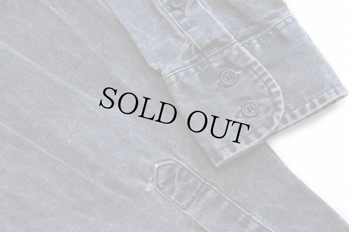 画像6: 90s Wranglerラングラー ボーダー 切り替え ブラック コットン ダンガリーシャツ フェード 15.5 (6)