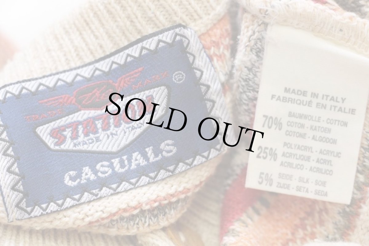 画像4: 90s イタリア製 STATION ラグ柄 ヘンリーネック コットン×アクリル×シルクニット セーター XL (4)