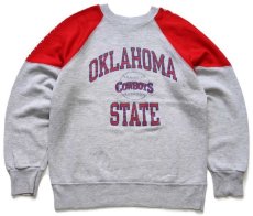 画像1: 80s イタリア製 Championチャンピオン OKLAHOMA STATE COWBOYS ひび割れプリント ツートン スウェット 杢グレー×赤 M (1)