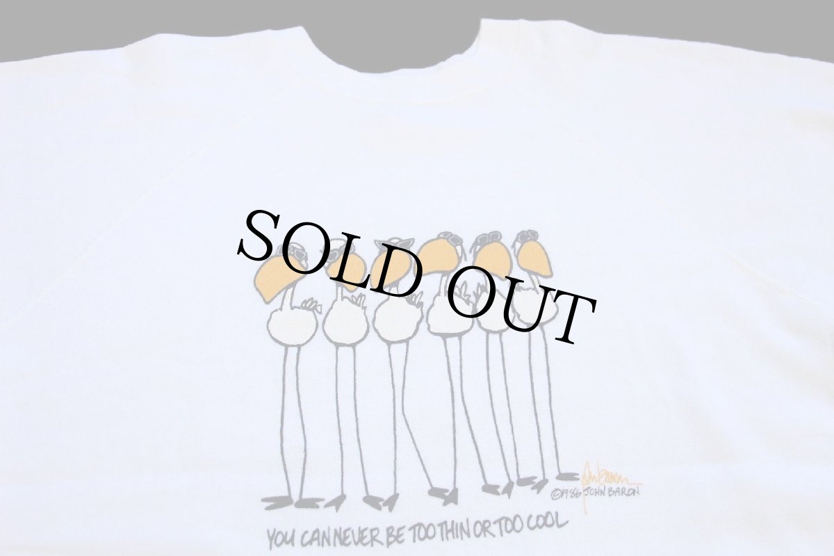 画像3: 80s USA製 Hanes YOU CAN NEVER BE TOO THIN OR TOO COOL ペリカン イラスト スウェット 白 XL (3)