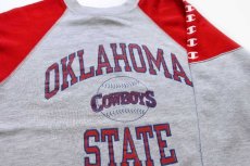 画像3: 80s イタリア製 Championチャンピオン OKLAHOMA STATE COWBOYS ひび割れプリント ツートン スウェット 杢グレー×赤 M (3)