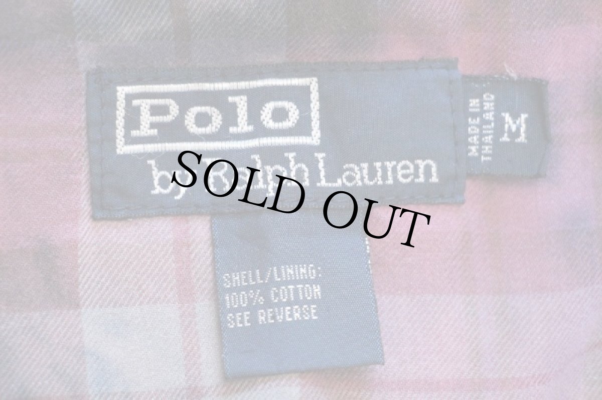 画像4: 90s ポロ ラルフローレン ワンポイント チンスト付き タータンチェックライナー コットンジャケット ベージュ M (4)