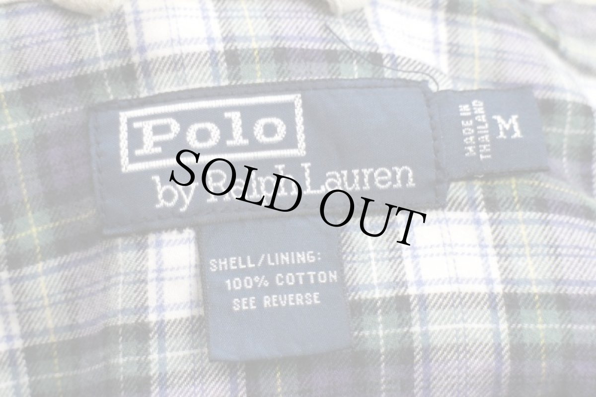 画像4: 90s ポロ ラルフローレン ワンポイント チンスト付き タータンチェックライナー コットンジャケット アイボリー M (4)