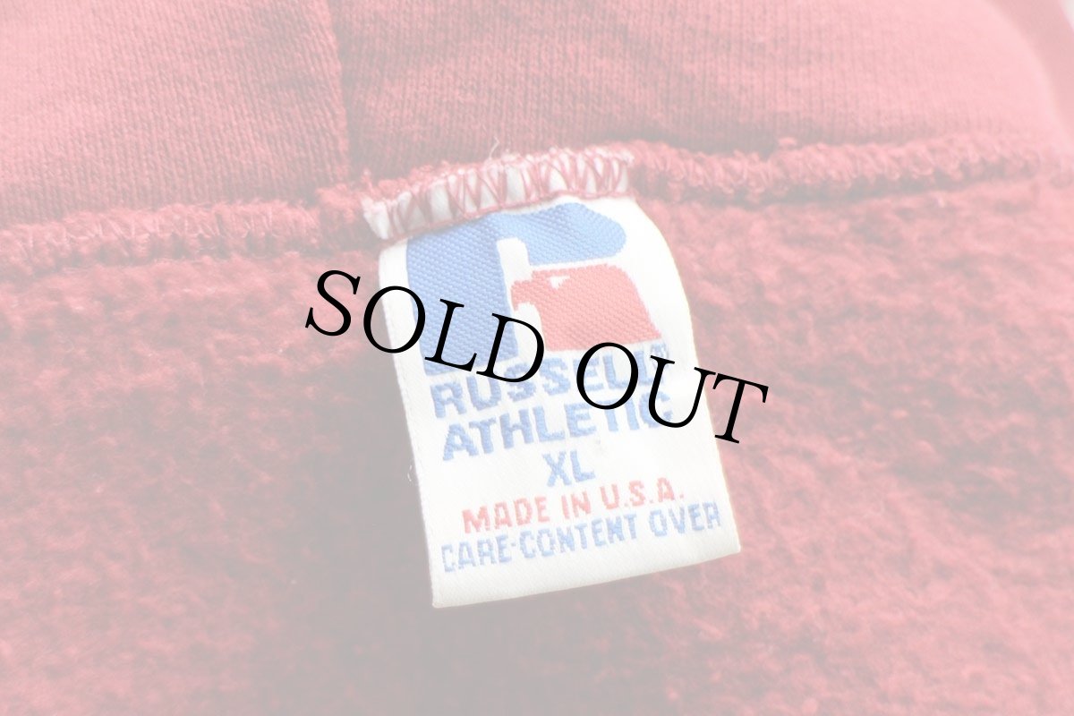 画像4: 90s USA製 RUSSELLラッセル 無地 スウェット ジップパーカー 濃赤 XL (4)