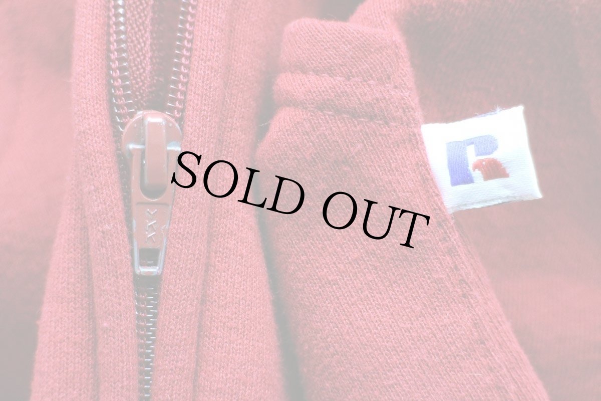 画像5: 90s USA製 RUSSELLラッセル 無地 スウェット ジップパーカー 濃赤 XL (5)