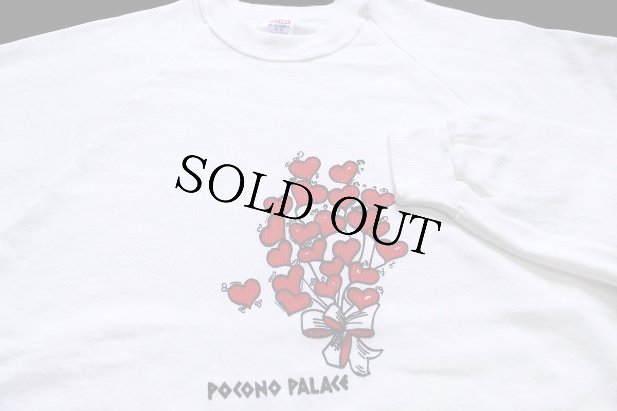 画像3: 80s USA製 JERZEES BY RUSSELLラッセル POCONO PALACE ハート アート 染み込みプリント スウェット 白 XL (3)