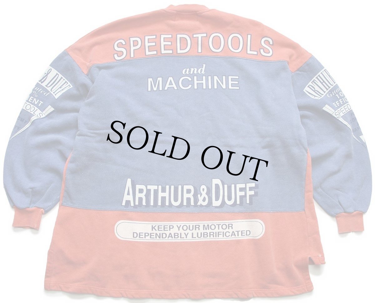 画像2: 90s イタリア製 ARTHUR&DUFF Thor Speedtools ツートン 切り替え コットン スウェット レンガ×薄紺 XL (2)
