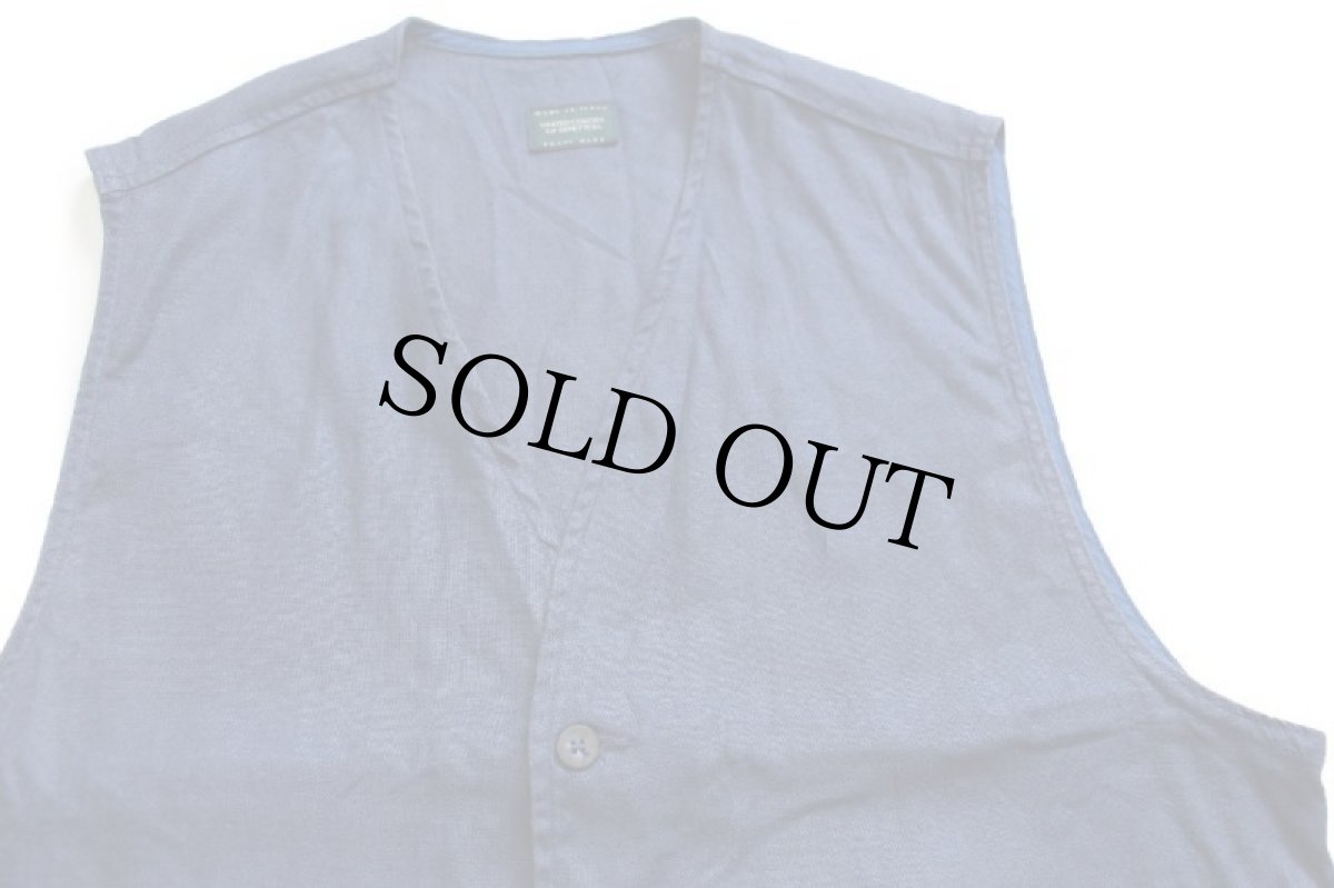 画像3: 90s イタリア製 BENETTONベネトン パチポケ リネンベスト 薄紺 48 (3)