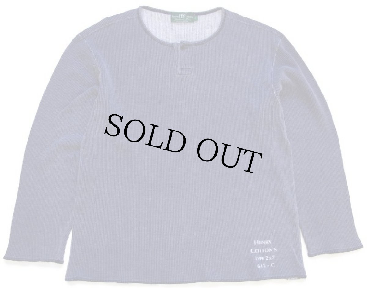 画像2: 90s イタリア製 Henry Cotton's ステンシル ヘンリーネック コットン ワッフル カットソー ナス紺 フェード L (2)