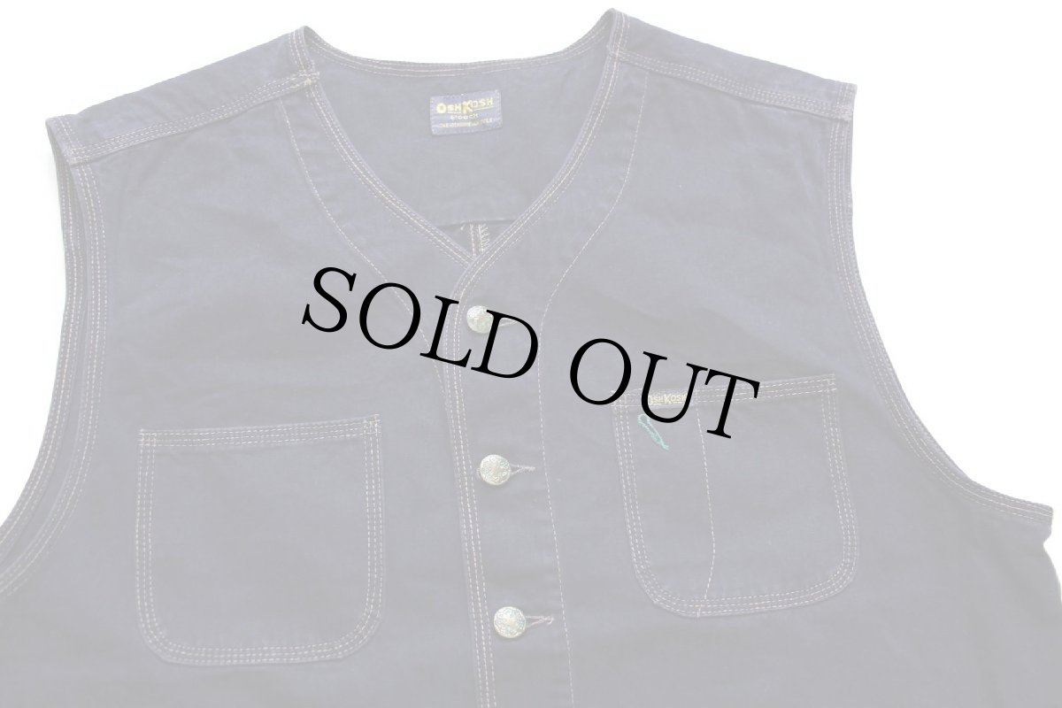 画像3: 90s イタリア製 OSHKOSH B'GOSH ノーカラー エンジニア タイプ HBT ヘリンボーンツイル ワークベスト 後染め 濃紺 XL (3)