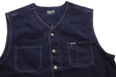 画像3: 90s イタリア製 OSHKOSH B'GOSH ノーカラー エンジニア タイプ HBT ヘリンボーンツイル ワークベスト 後染め 濃紺 XL (3)