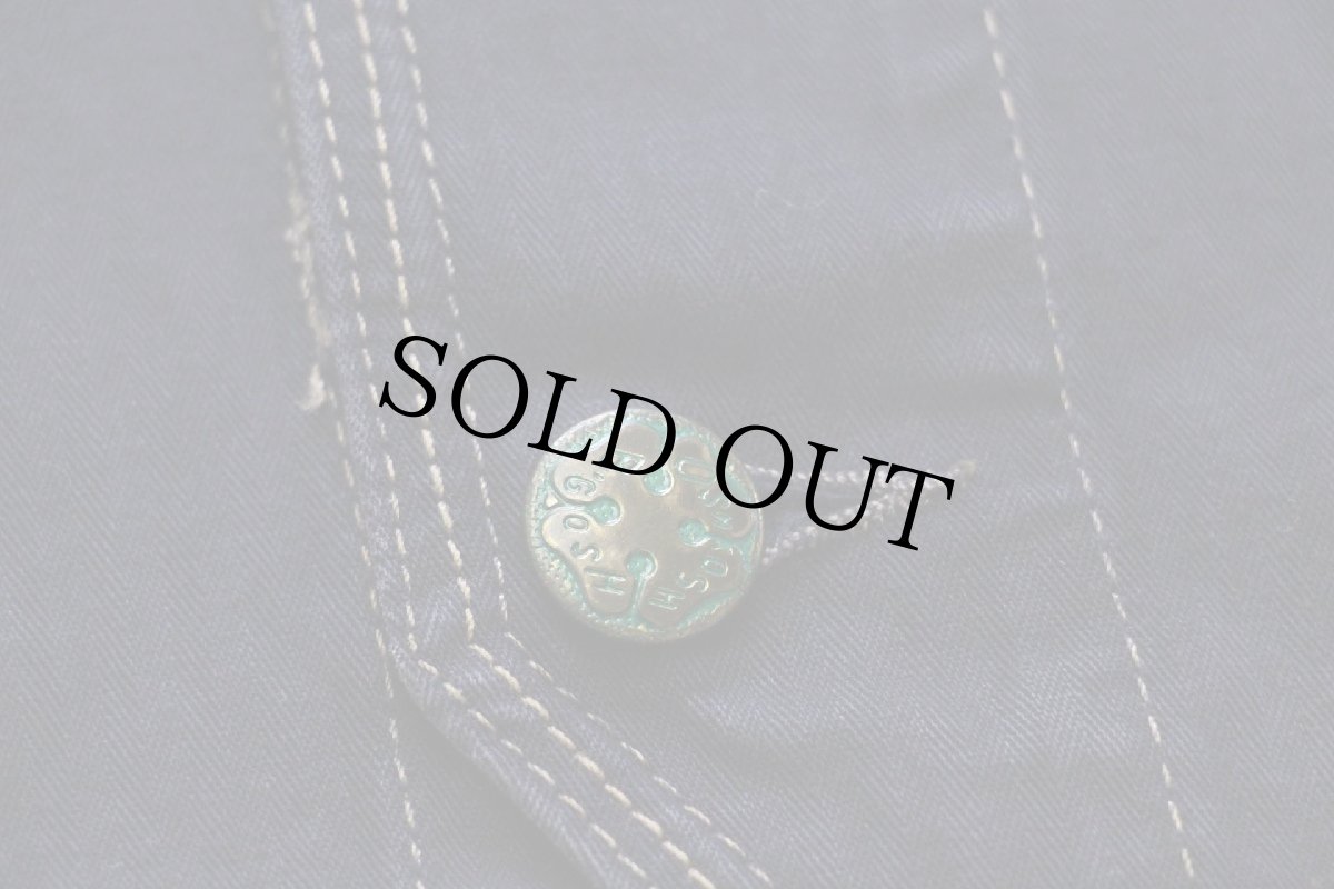 画像5: 90s イタリア製 OSHKOSH B'GOSH ノーカラー エンジニア タイプ HBT ヘリンボーンツイル ワークベスト 後染め 濃紺 XL (5)