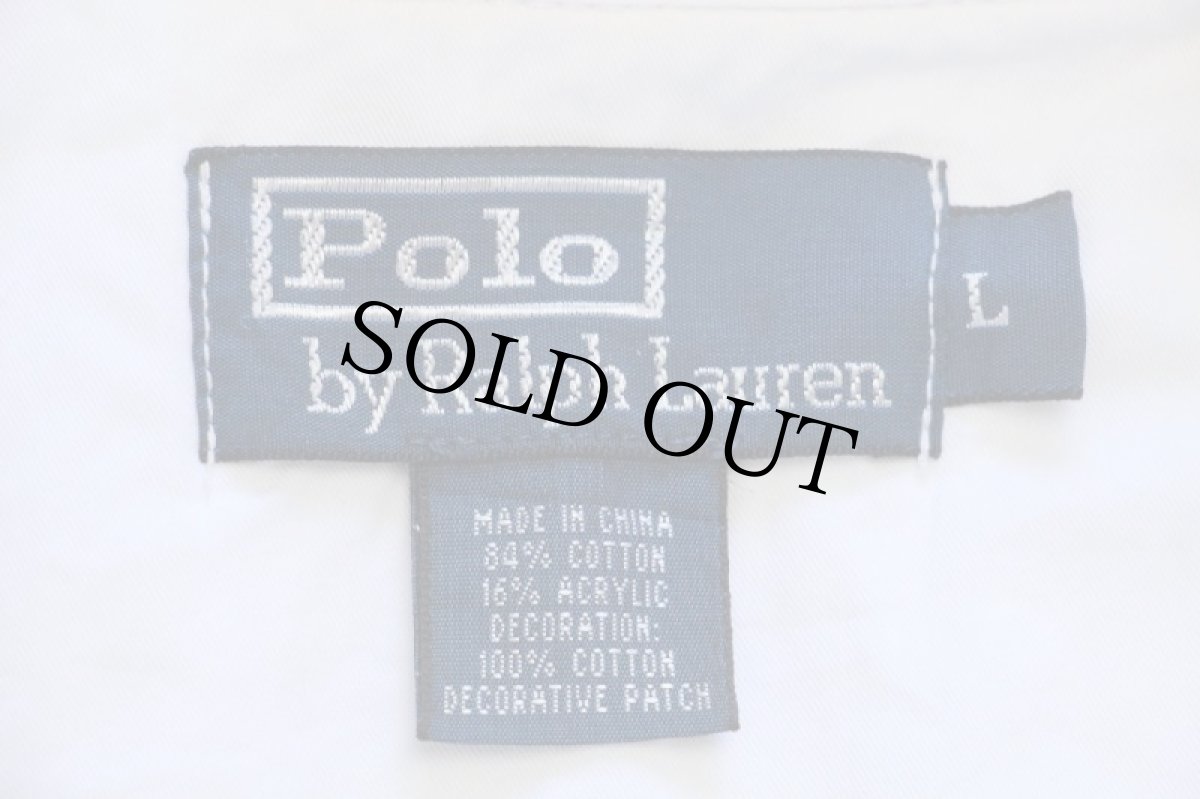 画像4: 00s ポロ ラルフローレン フェルトパッチ付き スウェット 切り替え ジャケット 白 L★ (4)