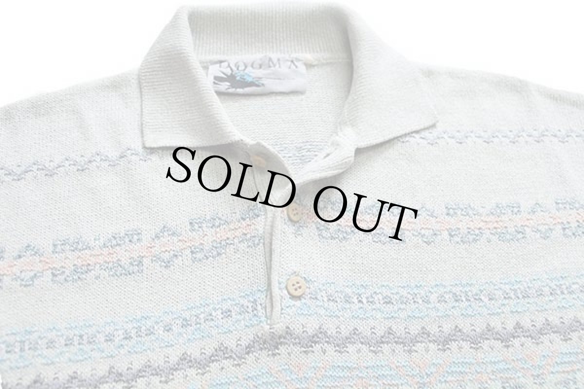 画像3: 90s DOGMA フェアアイル柄 リネン混 コットンニット ポロシャツ 48★セーター (3)