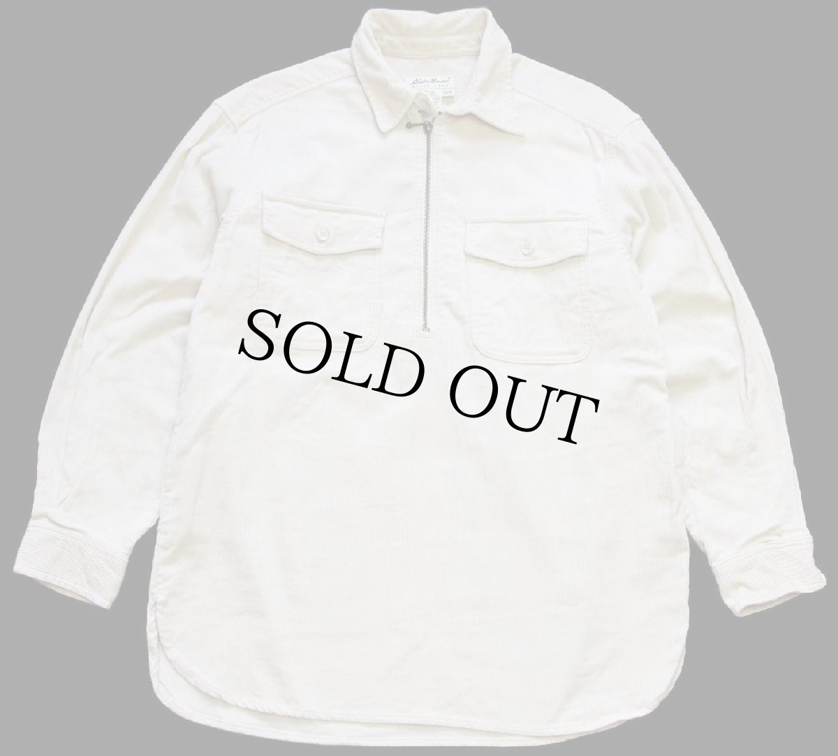 画像1: 90s EddieBauerエディーバウアー チンスト付き ハーフジップ プルオーバー コットン コーデュロイシャツ オフホワイト W-S (1)