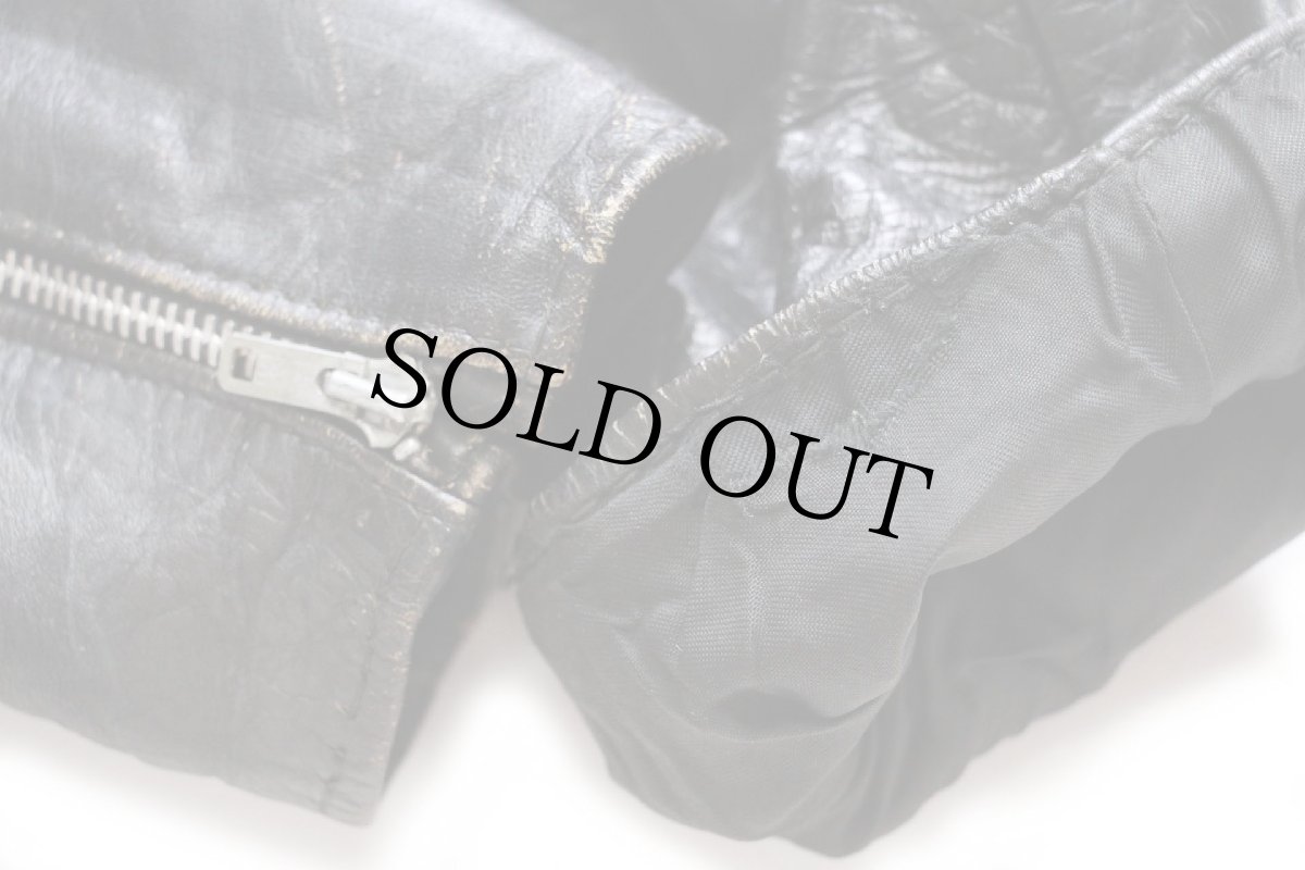 画像13: 70s Brooksブルックス FORD GOODYEAR KLOTZ 星条旗 パッチ付き スタンドカラー シングルライダース レザージャケット 黒 48 (13)