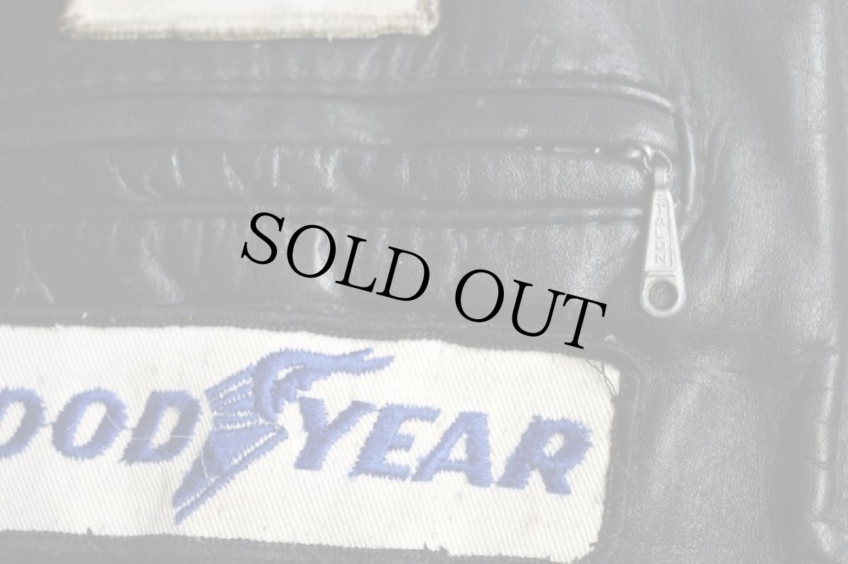 画像6: 70s Brooksブルックス FORD GOODYEAR KLOTZ 星条旗 パッチ付き スタンドカラー シングルライダース レザージャケット 黒 48 (6)