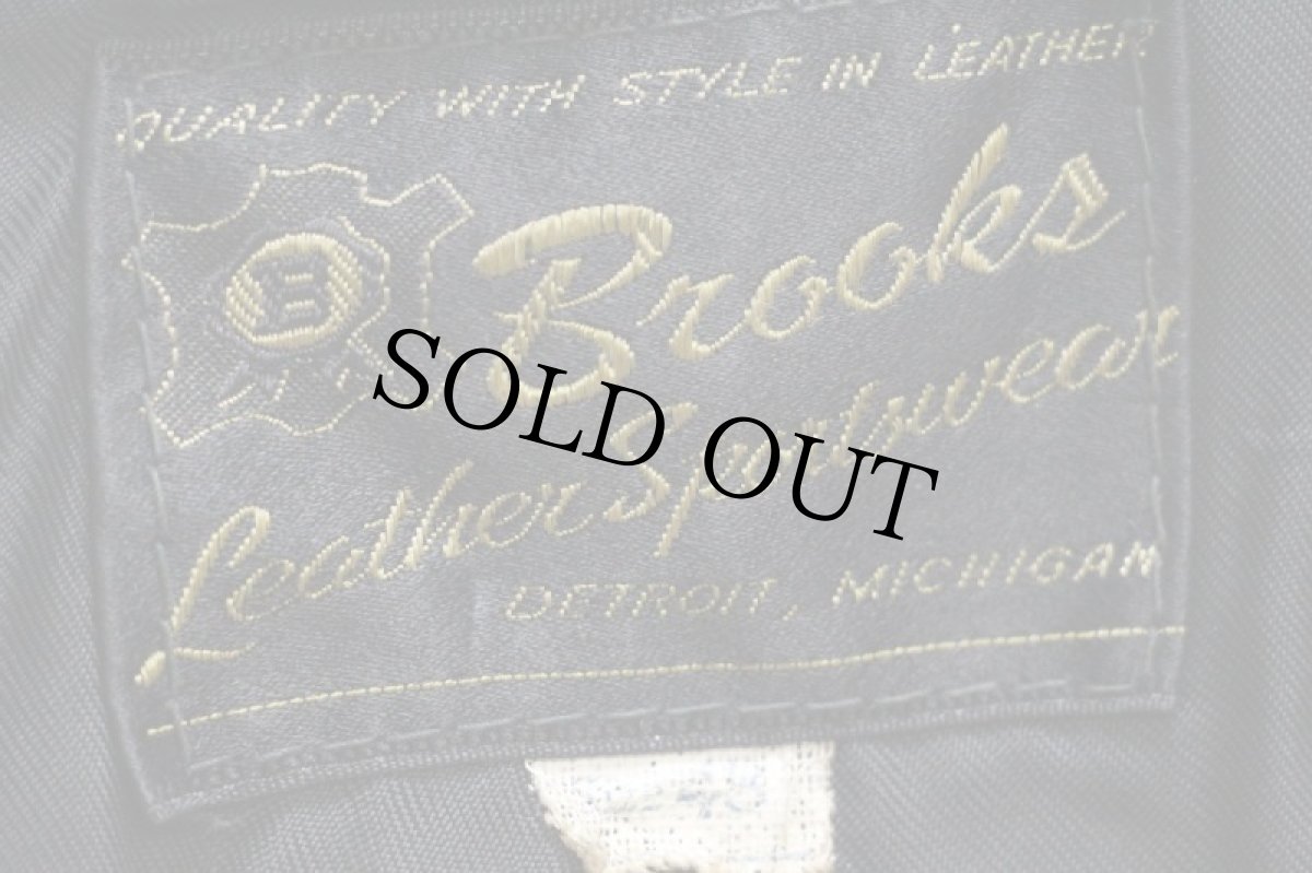 画像8: 70s Brooksブルックス FORD GOODYEAR KLOTZ 星条旗 パッチ付き スタンドカラー シングルライダース レザージャケット 黒 48 (8)