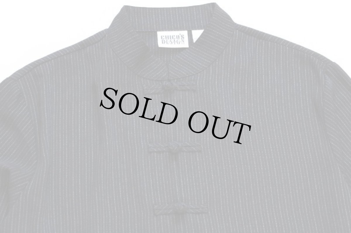 画像3: 90s CHICO'S DESIGN ランダムストライプ スタンドカラー レーヨン混 チャイナシャツ 黒 3 (3)