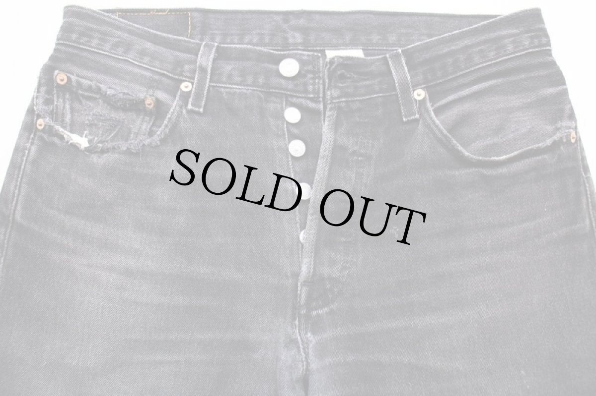 画像4: 00s メキシコ製 Levi'sリーバイス 501 ダメージ&リペア ブラック デニムパンツ ヒゲ w32★SDP2554 (4)