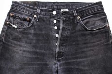 画像4: 00s メキシコ製 Levi'sリーバイス 501 ダメージ&リペア ブラック デニムパンツ ヒゲ w32★SDP2554 (4)