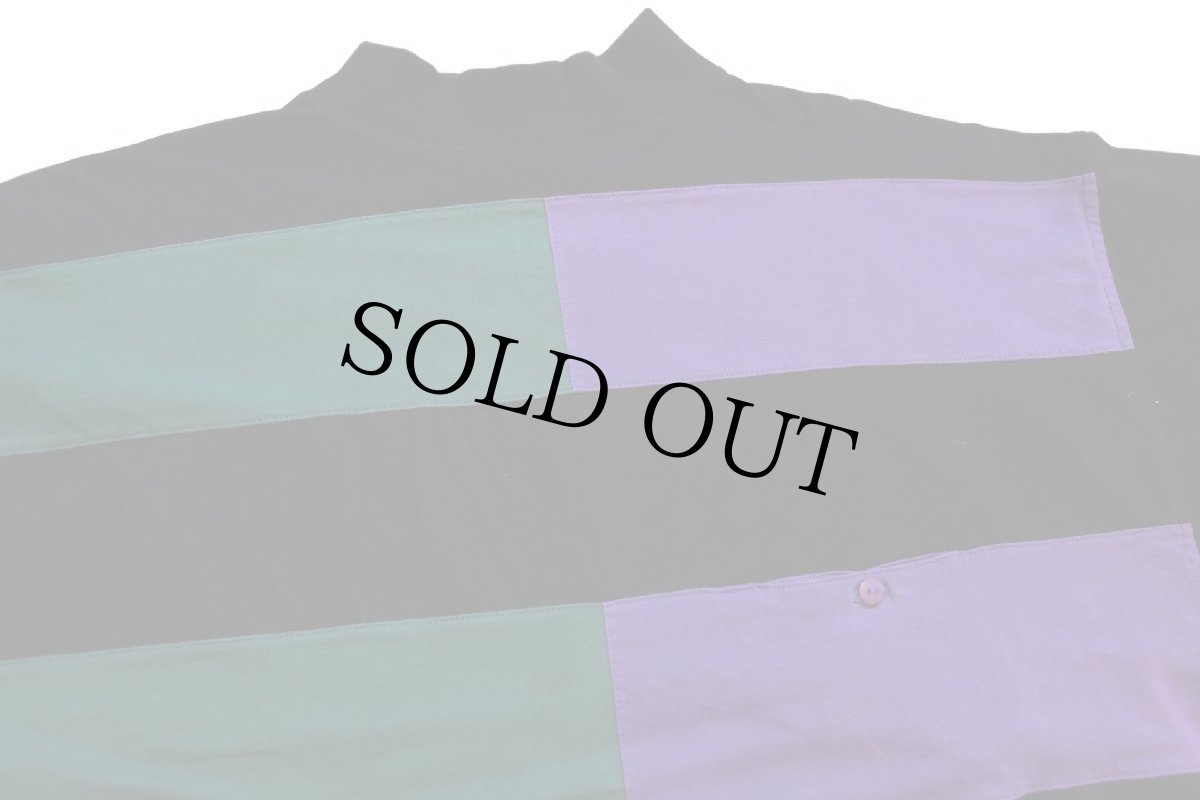 画像3: 80s MEMBERS ONLYメンバーズオンリー モックネック マルチカラー 太ボーダー コットン長袖Tシャツ 黒×緑×紫 XL (3)