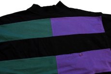 画像3: 80s MEMBERS ONLYメンバーズオンリー モックネック マルチカラー 太ボーダー コットン長袖Tシャツ 黒×緑×紫 XL (3)